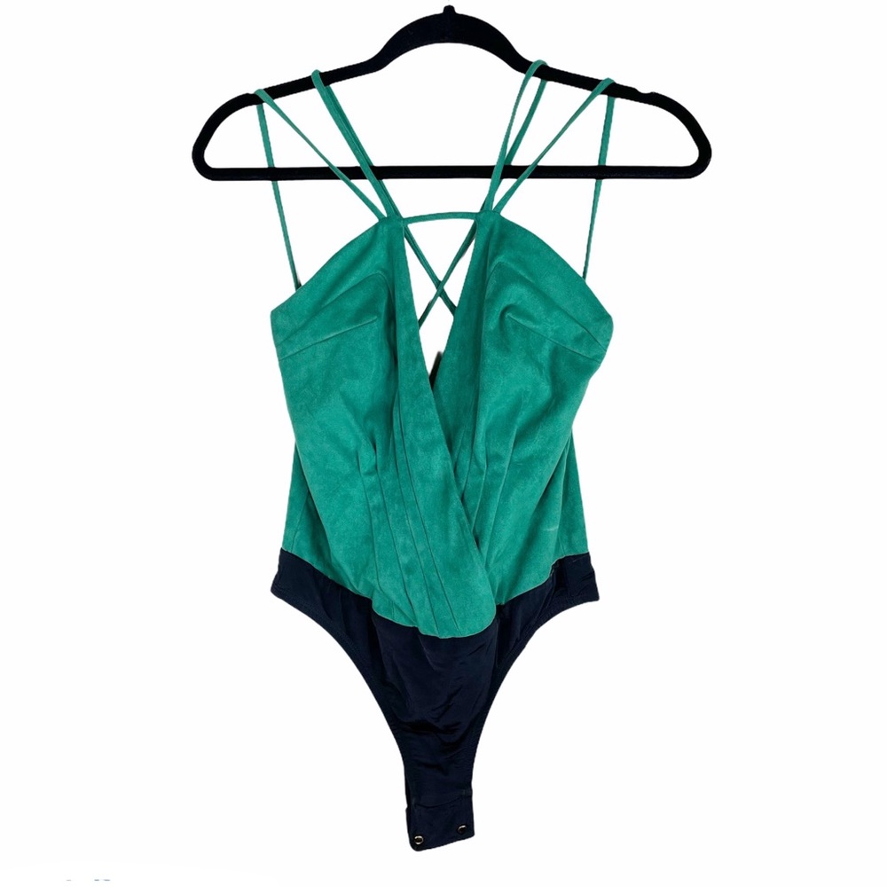 Morena Rose Green Velour Bodysuit